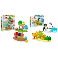 LEGO DUPLO Mein erster Balancier- & Stapelbaum + Wildtierfamilien: Pinguine & Löwen Bildungs-Spielzeuge Kleinkinder-Lernset 10440 + 10442