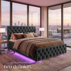Tectake Polsterbett Venice 140 x 200 cm Holz/Stahl/Textil schwarz