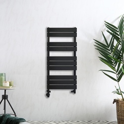 Design Handtuchheizkörper, Mischbetrieb, flache Heizlamellen - 975mmx450mm, Schwarz - Lustro