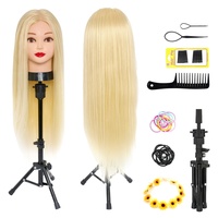 Frisierkopf mit Ständer 50% Echthaar Neverland Übungskopf 26" Frisieren Trainingsköpfe für Friseure Blonde it Halter + DIY Haare Set