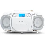 Medion E66476 Stereo Sound System (Boombox, CD-Player, MP3, Kassette, tragbarer Kassettenspieler für Kinder, UKW Radio, AUX, Kopfhörer, Netz & Batterie) Weiß