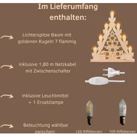 Weigla Lichterspitze 7-flammig Weihnachtsbaum mit Kugeln 38 x 43 x 4,5 cm