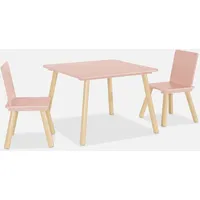 Sweeek Quadratischer Kindertisch mit 2 Stühlen, Kiefernholzbeine, rosa -