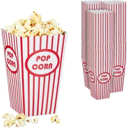 Relaxdays Popcorntüten, 72er Set, gestreift, Retro-Optik, Kino, Filmabend Zubehör, Pappe, Popcornbehälter, rot/weiß