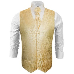 Paul Malone Anzugweste Herren Hochzeitsweste mit Plastron Set 2tlg florale – Bräutigam (Set, 2-tlg., mit Weste und Plastron) creme gold V15, Gr. 56 (XL) gelb 56