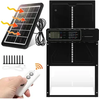 Aopunly Aluminum Automatische Hühnerklappe Solar, Hühnerklappe Automatisch mit LED Display, Timer, Fernbedienung, Elektrische Hühnerklappe Hühn...
