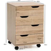 Wohnling Sonoma Rollcontainer 40 x 40 x 60 cm braun