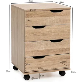 Wohnling Sonoma Rollcontainer 40 x 40 x 60 cm braun