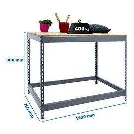 Simon Rack Simonrack Werkbank 400 kg, Belastbarkeit: 90x120x75 cm, Große Arbeitsfläche Arbeitsfläche, Arbeitstisch, Holz-Arbeitsplatte, Grau/Holz - BT-BASIC