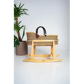 KidooCrafts Baby Moseskorb mit Schaukelständer und dreilagiger Matratze, Baby Stubenwagen mit Holzständer, Moseskorb, Handgemachter Baby Schlafkorb