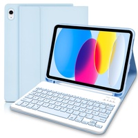 iPad 10 Generation Tastatur Hülle für iPad 10.9 Zoll 2022, Hülle mit Tastatur Deutsche QWERTZ, Wireless Abnehmbare Bluetooth Tastatur für ipad 10th Gen 2022-Blau