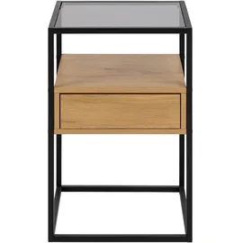 VCM ebuy24 Nachttisch Randolf 1 Ablage, 1 Schublade, Glas Rauchfarbenen, Wild eiche Dekor. 40 x 35 cm, Reach, Schlafzimmer, Nachttische