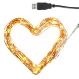 Clauss LED-Mini-Lichterkette, USB-Anschluss, 100 LEDs, warmweiß (2700-2900K), 10 m, Kupfer-Draht, Innen, 5 Volt