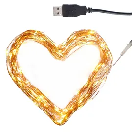 Clauss LED-Mini-Lichterkette, USB-Anschluss, 100 LEDs, warmweiß (2700-2900K), 10 m, Kupfer-Draht, Innen, 5 Volt