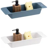 Navaris 2x Spülbeckensieb aus Kunststoff - Sieb Set Abtropfsieb Spüle Spülbecken - Siebkorb Küchensieb - Geschirr Ablage zum Abtropfen - grau blau