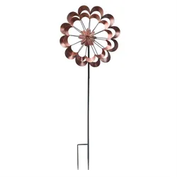 MARELIDA XXL Doppel Windrad kupferfarben 1,80m Metall Gartendeko Windspiel Gartenstecker