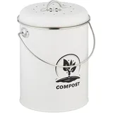 Relaxdays Komposteimer Küche 5,5 Liter, Mülleimer mit Geruchsfilter, Abfalleimer Biomüll, Eisen, weiß