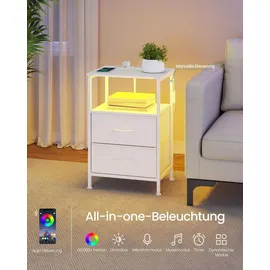 Songmics BELLAH Kollektion - Nachttisch mit Ladestation, Beistelltisch mit App-gesteuerter, einstellbarer LED-Beleuchtung, 1 offenes Fach