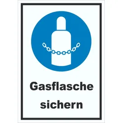 Gasflaschen sichern Schild A6 Rückseite selbstklebend