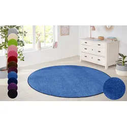 Teppich HANSE HOME "Shashi" Gr. 9, blau, H:8,5mm Ø:133cm, Kunstfaser, Teppiche, Kurzflor, Unifarben, Teppich, Weich, Esszimmer, Kinderzimmer, Flur
