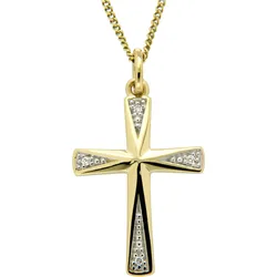 Kreuz-Anhänger FIRETTI "Schmuck Geschenk Gold 333 Halsschmuck Anhänger für Halskette Kreuz", gold (gelbgoldfarben, weißgoldfarben, w=weiß), Schmuckanhänger, Damen, 0,015 ct P2 = erkennbare Einschlüsse, Gelbgold 333-Diamanten, 0,7 g, Gelbgold 333, Diamanten, mit Brillanten