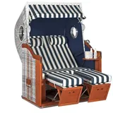 SonnenPartner Classic 2-sitzer Strandkorb Halbliegemodell Bullaugen Azur/weiß
