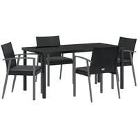 VidaXL 5-teiliges Garten-Dining-Set mit Kissen Schwarz Poly-Rattan