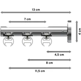 Interdeco GARDINENSTANGE INNENLAUF Siteno Santo 240 cm (geteilt in 2 x 120 cm), 3-läufig, 20 mm Ø Chrom