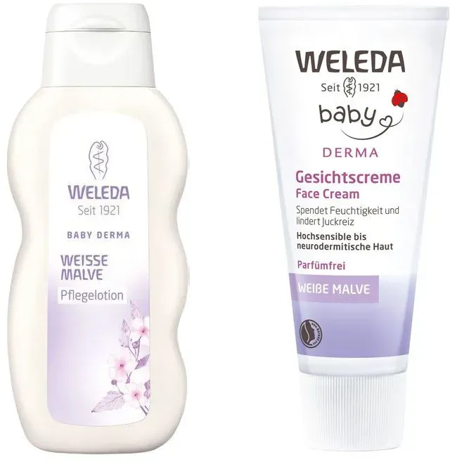 Weleda Baby Pflegelotion Weiße Malve + Weleda Baby Gesichtscreme Weiße Malve