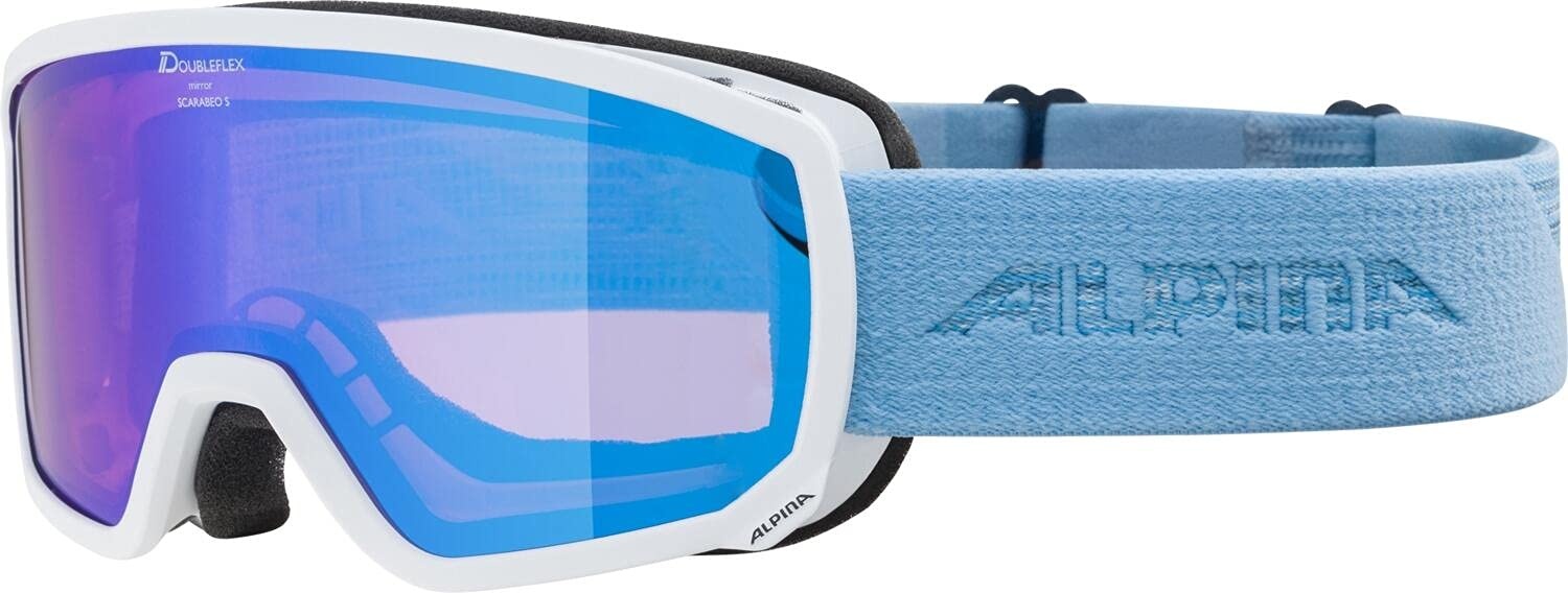 ALPINA SCARABEO S Q-LITE - Verspiegelte, Kontrastverstärkende OTG Skibrille Mit 100% UV-Schutz Für Erwachsene, white-skyblue, One Size