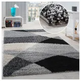 Paco Home Hochflor-Teppich »Mango 308«, rechteckig, 34 mm Höhe, weicher Shaggy, modernes Design, ideal im Wohnzimmer & Schlafzimmer grau Schwarz, Grösse:160x220 cm