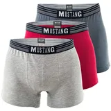 Mustang Herren Retroshorts Vorteilspack, Boxershorts, Pants, True Denim, S-XL Blau/Graumel./Rot M