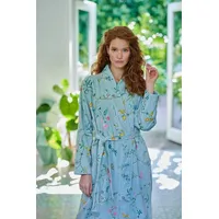 PiP Studio Bademantel Les Fleurs Bathrobe Blue L Blau 100% Cotton, terry velour, 380 GS, Bademantel Damen und Herren Morgenmantel Frottee