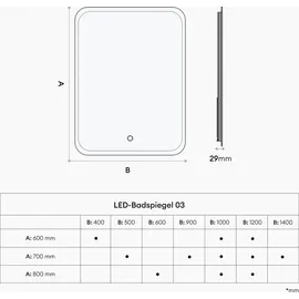 mai & mai Badspiegel mit LED Beleuchtung Wandspiegel rechteckig 80x60cm