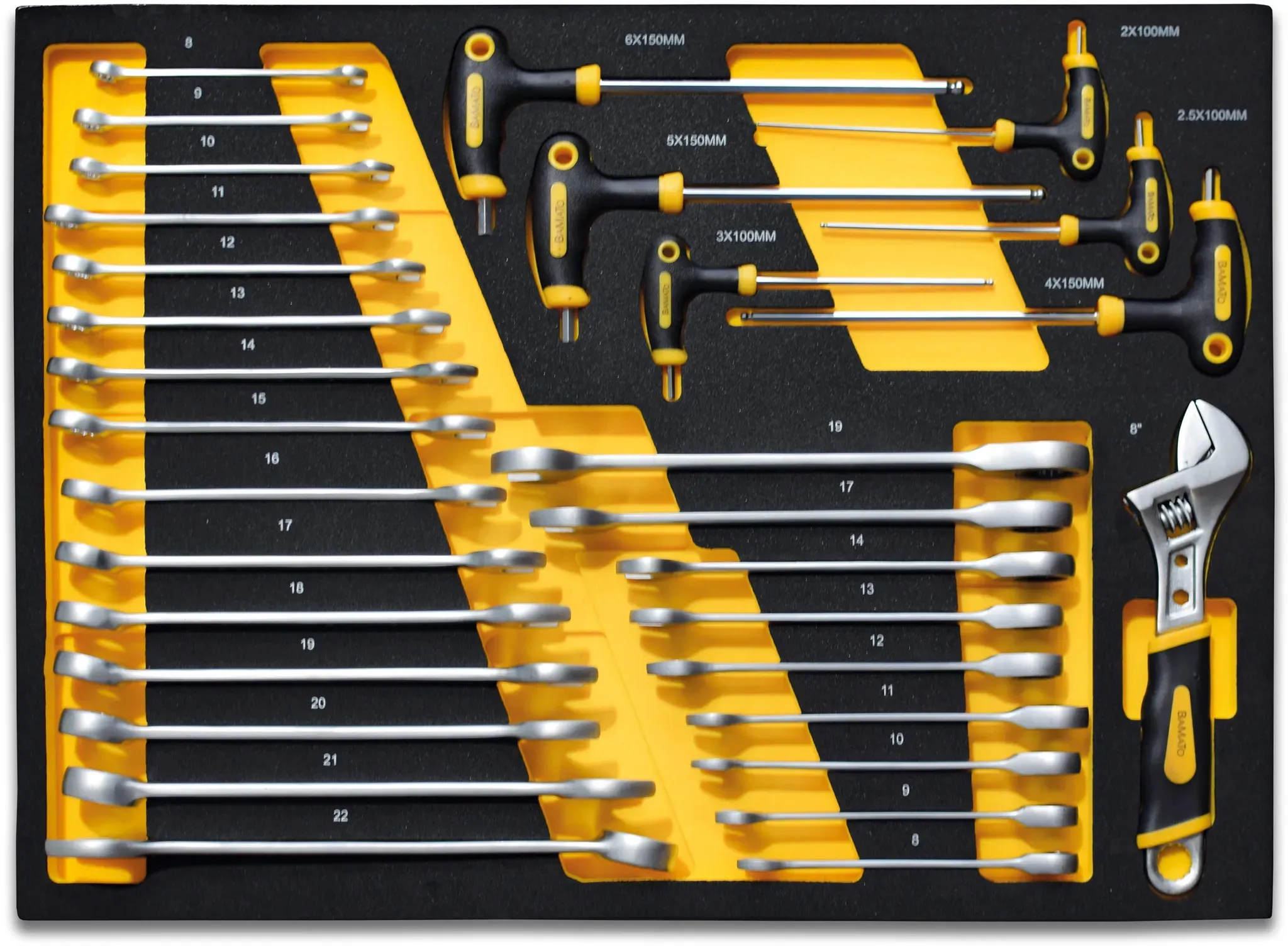 BAMATO Ringschlüssel, Ratschenschlüssel & T-Schlüssel in Schaumeinlage 31-teilig