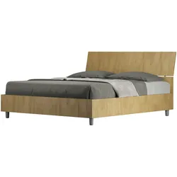 Doppeltes Hochbett mit Stauraum 160x200, geneigtes Kopfteil aus Demas-Eiche