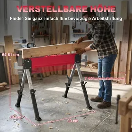 Homcom Arbeitsbock Metall 64-81 cm Rot klappbar 7-fach höhenverstellbar