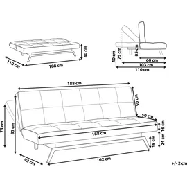 Beliani Schlafcouch Polyester 3-Sitzer Silber