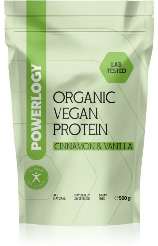 Powerlogy Organic Vegan Protein pflanzliches Eiweiß Geschmack Cinnamon and Vanilla 500 g