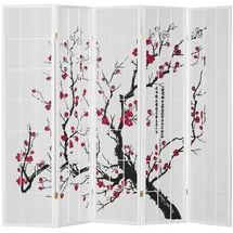 Homestyle4u Paravent Weiß Holz Shoji Reispapier Kirschblüten Shoji
