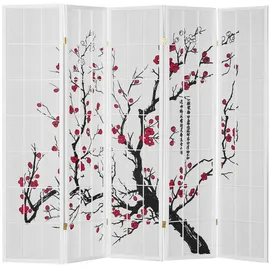 Homestyle4u Paravent Weiß Holz Shoji Reispapier Kirschblüten Shoji