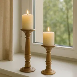 Marrakesch Orient & Mediterran Interior 2er Set Kerzenständer Doni - Handgefertigte Holz-Kerzenhalter Natur