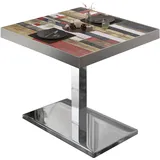 GGM Möbel BM | Bistrotisch | B:T:H 80 x 80 x 77 cm | Vintage Bunt / Edelstahl | Quadratisch | Edelstahl Rand