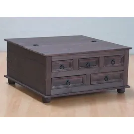 VCM ebuy24 Couchtisch mit 5 Schubladen 91x91 kolonial gebeitzt/Wachs.