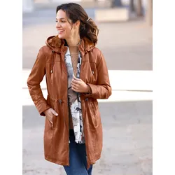 Lederjacke MAINPOL, Damen, Gr. 48, braun (cognac), 100% Lammnappaleder, Pelzimitat:100% Polyester, unifarben, Langarm, Jacken