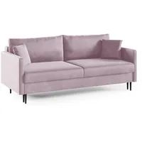 LIKMA 3 Sitzer Sofa Mara 209 cm mit Schlaffunktion und Bettzeugbehälter, Velvet Schlafsofa mit Bettkasten, Moderne Couch, Sofagarnituren, Bettsofa Farbe: Helles Lila, Stoff: Velours Riviera 62