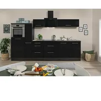 Respekta Premium Küchenzeile RP300HESBO  (Breite: 300 cm, Schwarz, Mit Elektrogeräten)