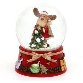 Dekohelden24 Schneekugel mit Elch und roter Sockel, Maße L/B/H: 7 x 7 x 8,5 cm Kugel Ø 6,5 cm.