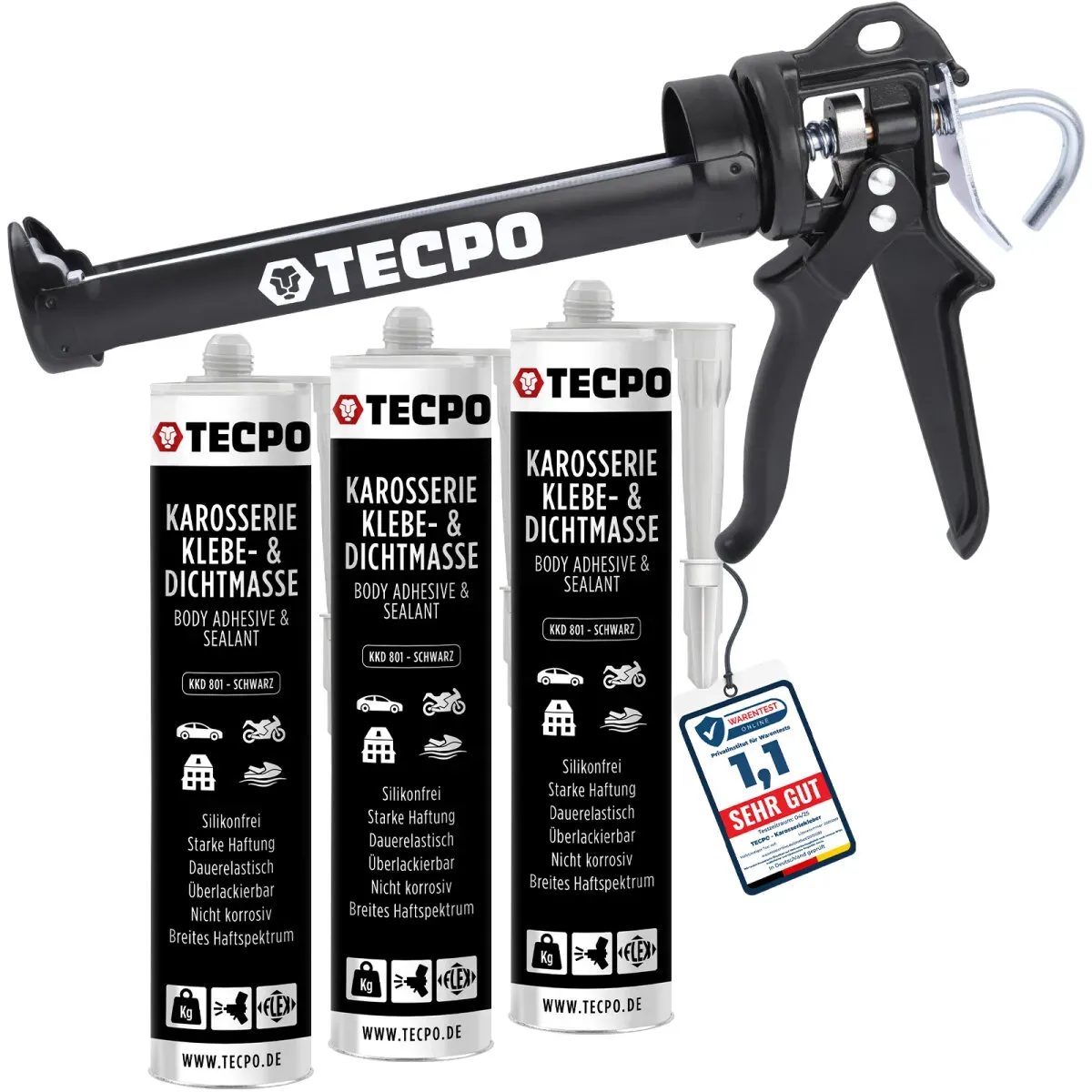 3x TECPO KKD 801 Karosserie Klebe- und Dichtmasse, 370g +...