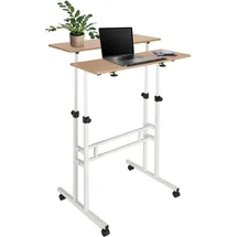 HJH Office 830069 Stehpult höhenverstellbar Workstation I 80x60 Weiß/Eiche Computertisch mit Rollen, Laptop Tisch neigbar
